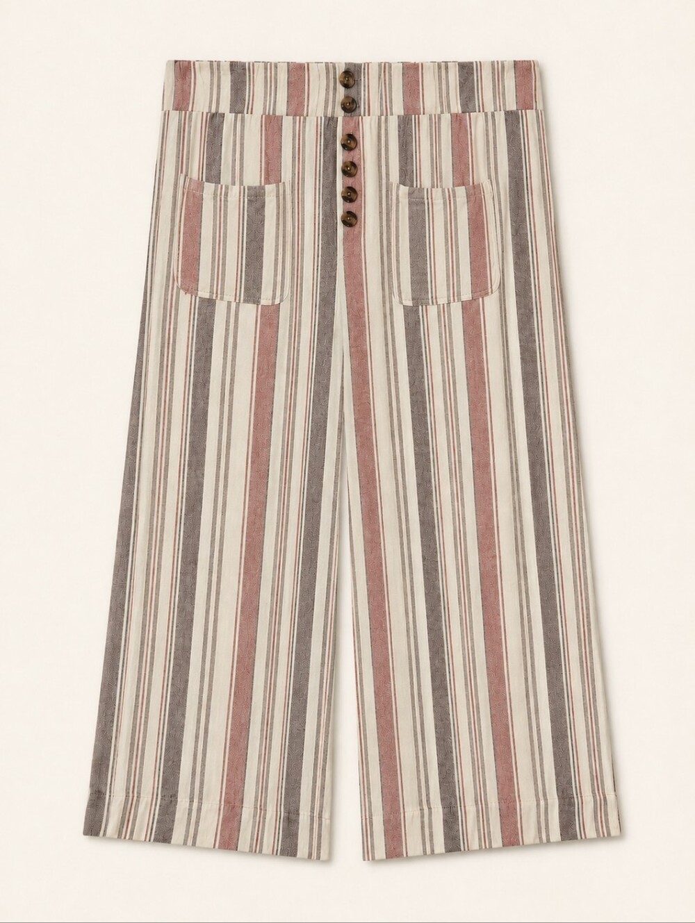Torrid Striped Elastic Waist Relaxed Fit Capri Pants Faux Button Pocket Front 2X - Picture 2 of 6